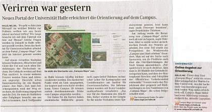 Bericht über Campus Maps der MLU in der Mitteldeutschen Zeitung am 28.07.2010
